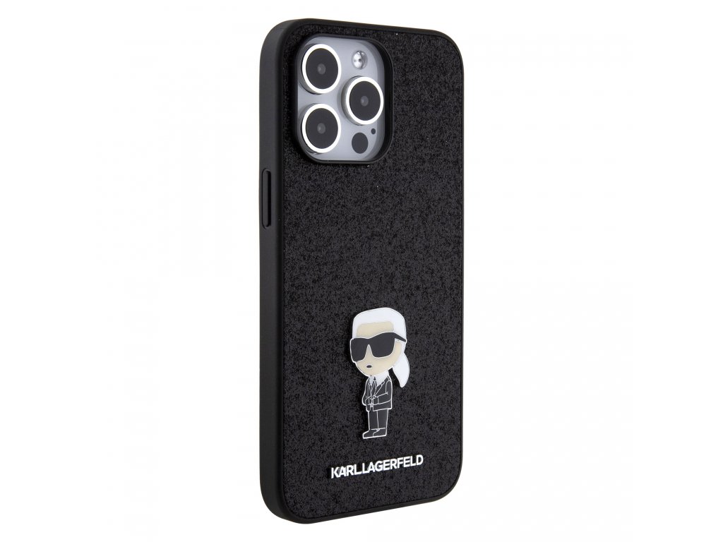 Zadní Kryt Karl Lagerfeld Fixed Glitter Metal Ikonik pro iPhone 15 Pro Max - černý