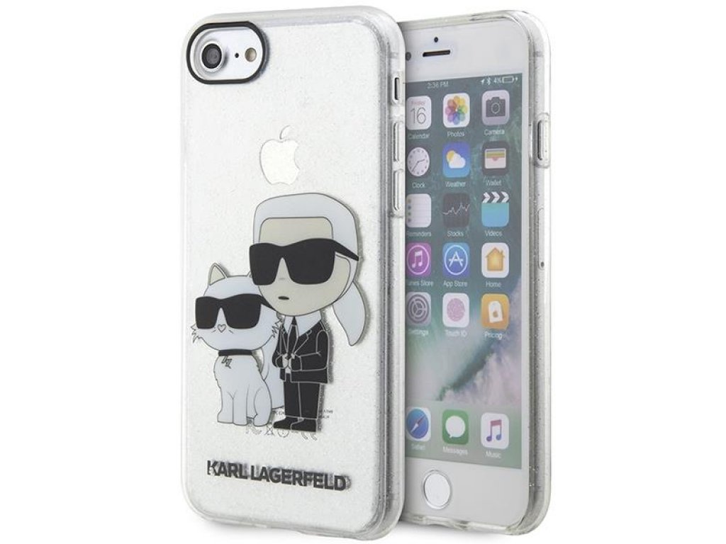 Karl Lagerfeld zadní kryt pro iPhone 7/8/ SE 2020 / SE 2022 průhledný Gliter Karl&amp;Choupette