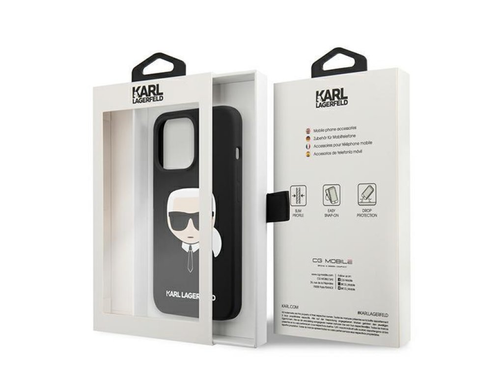 Karl Lagerfeld Silikonový pevný obal Karl`s Head pro iPhone 13 Pro / 13 6,1" - černé 