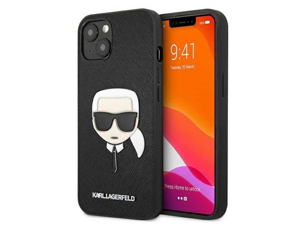 Karl Lagerfeld zadní kryt pro iPhone 13 mini 5,4" černý Saffiano Ikonik Karl`s Head