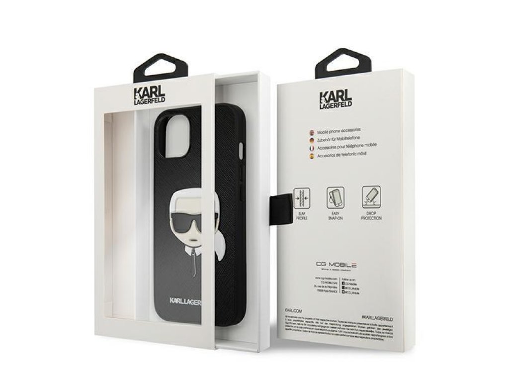 Karl Lagerfeld zadní kryt pro iPhone 13 mini 5,4" černý Saffiano Ikonik Karl`s Head