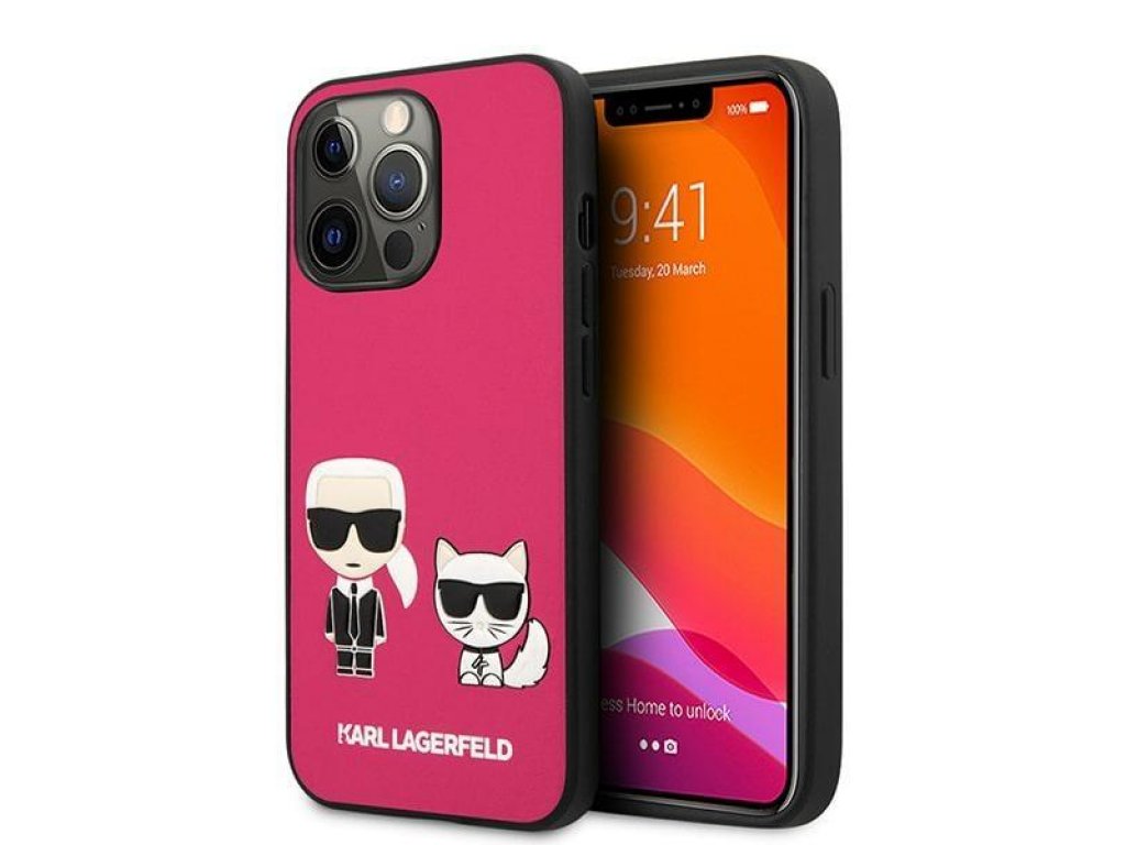 Karl Lagerfeld Pevné pouzdro Ikonik Karl & Choupette pro iPhone 13 Pro Max 6,7" - fuchsiové 