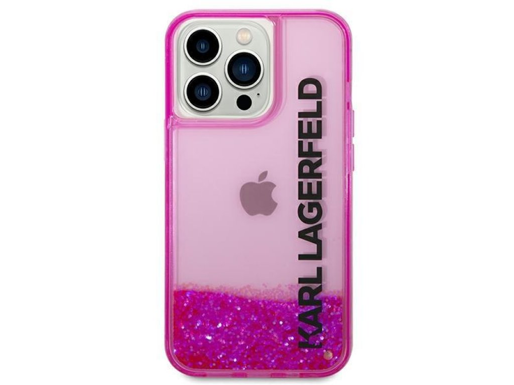 Karl Lagerfeld pevný obal Liquid Glitter Elong pro iPhone 14 Pro 6,1" - růžový