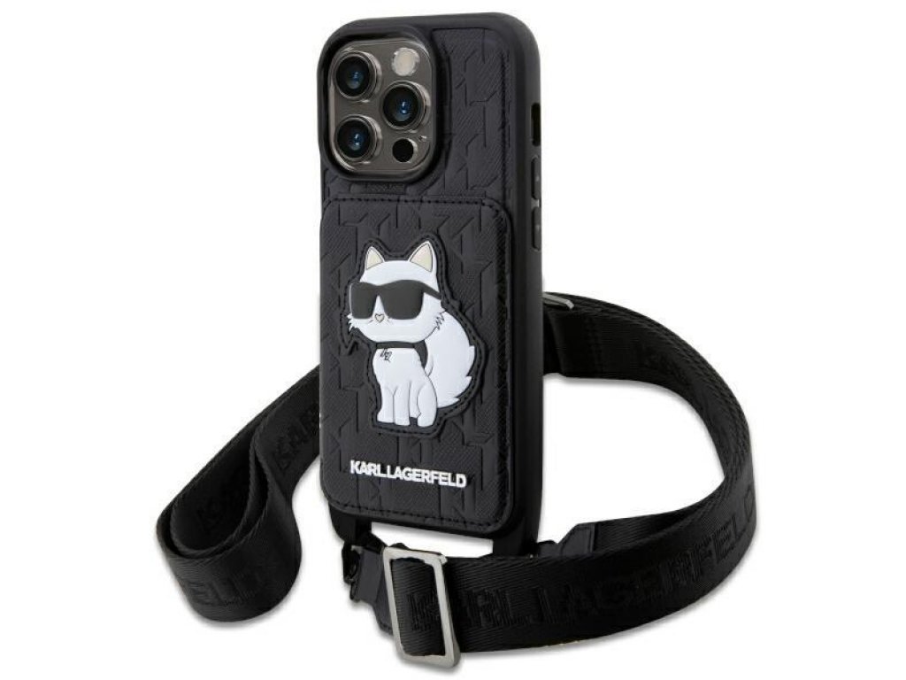 Kryt Karl Lagerfeld Crossbody Saffiano Monogram Choupette pro iPhone 14 Pro Max - černý