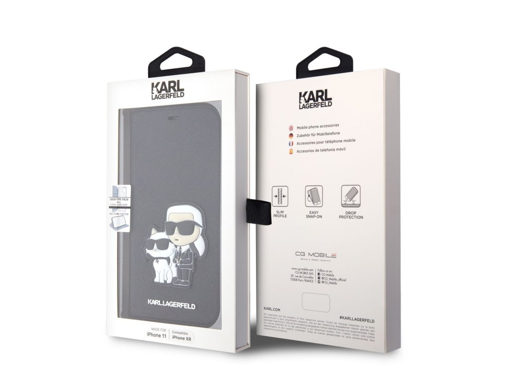 Karl Lagerfeld PU Saffiano Karl and Choupette NFT Book Pouzdro pro iPhone 11 - černé