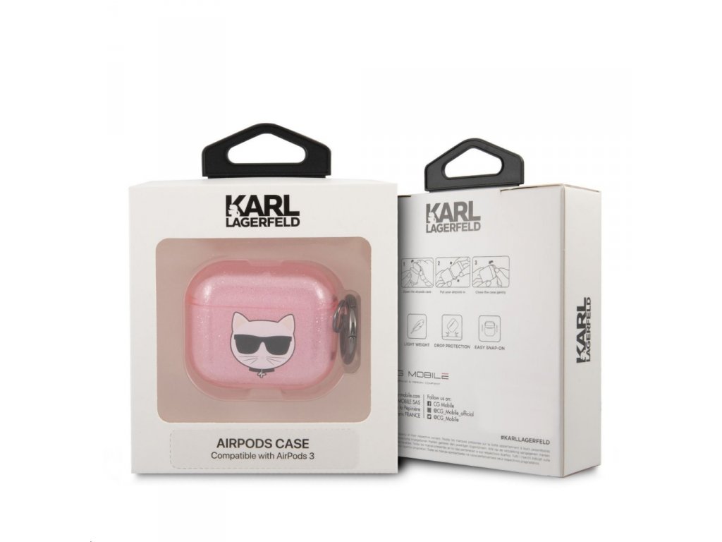 Karl Lagerfeld Pouzdro pro AirPods 3 růžové Glitter Choupette KLA3UCHGP