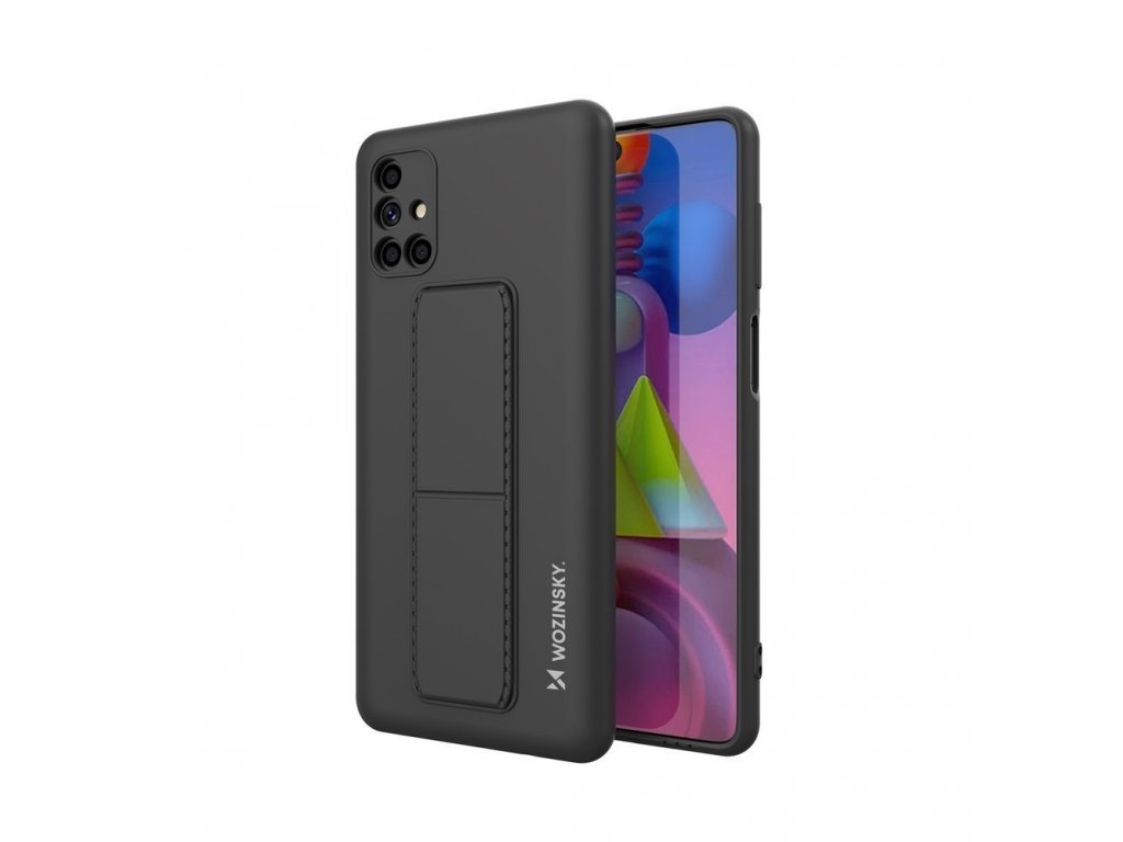 Kickstand Case flexibilní silikonový zadní kryt se stojánkem pro Samsung Galaxy M51 černý