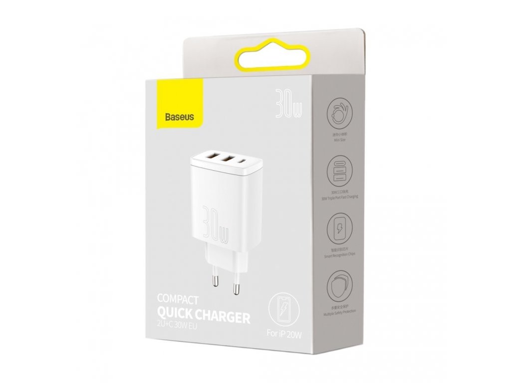 Kompaktní rychlonabíječka 2x USB / USB typu C 30W 3A Power Delivery Quick Charge bílá (CCXJ-E02)