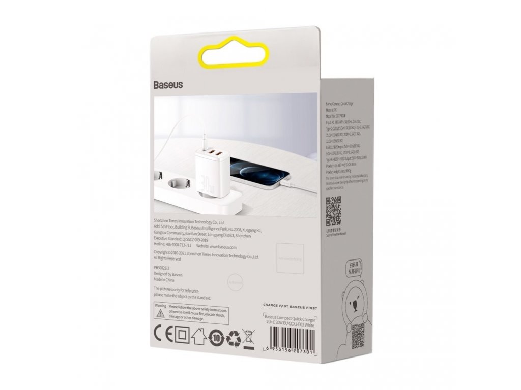 Kompaktní rychlonabíječka 2x USB / USB typu C 30W 3A Power Delivery Quick Charge bílá (CCXJ-E02)