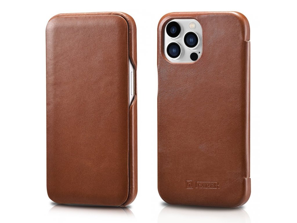 Kožené peněženkové pouzdro Curved Edge Vintage Folio pro iPhone 13 Pro hnědé (RIX1303-BN)