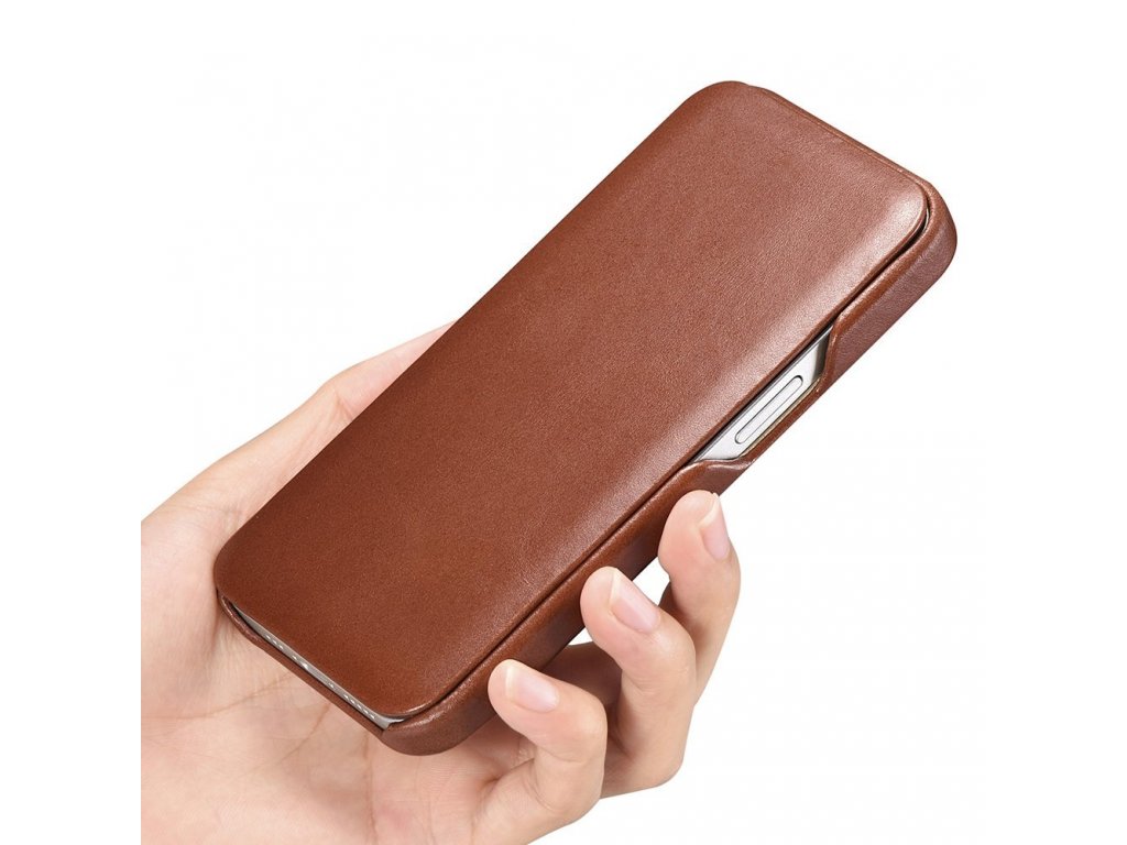 Kožené peněženkové pouzdro Curved Edge Vintage Folio pro iPhone 13 Pro hnědé (RIX1303-BN)