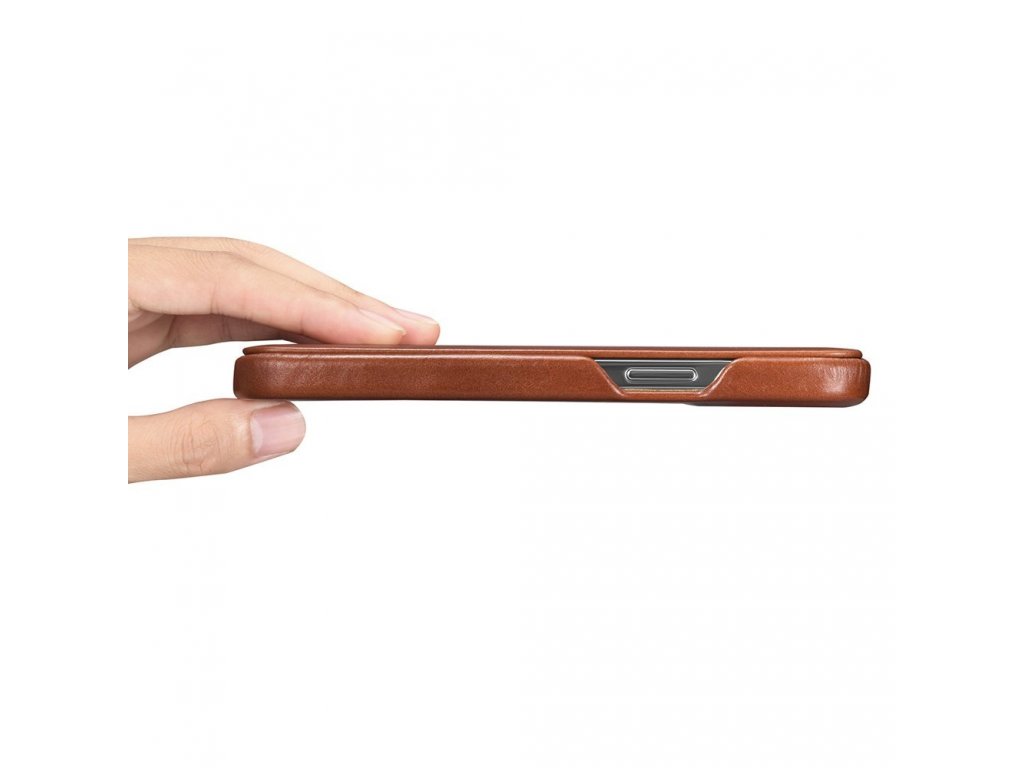 Kožené peněženkové pouzdro Curved Edge Vintage Folio pro iPhone 13 Pro hnědé (RIX1303-BN)