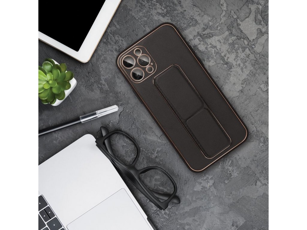 Kožené pouzdro Kickstand pro iPHONE 15 PLUS - černé