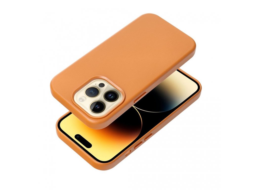 Kožený zadní kryt Mag pro IPHONE 14 oranžový