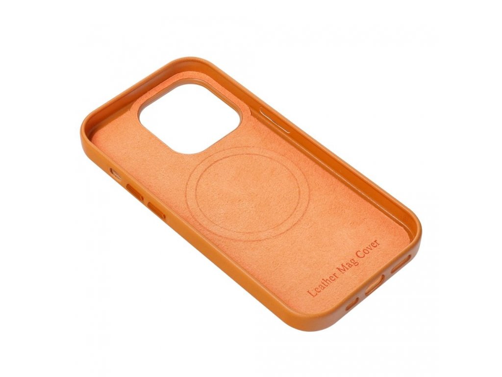 Kožený zadní kryt Mag pro IPHONE 14 oranžový