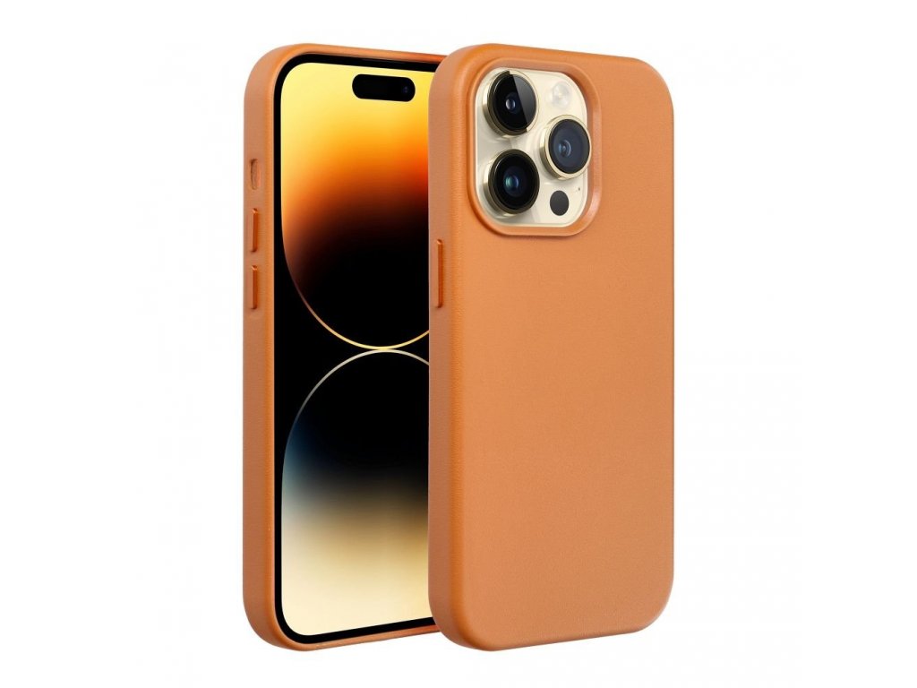 Kožený zadní kryt Mag pro IPHONE 14 oranžový