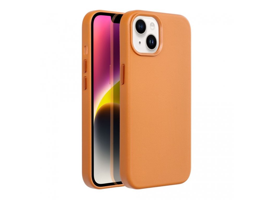 Kožený zadní kryt Mag pro IPHONE 14 oranžový