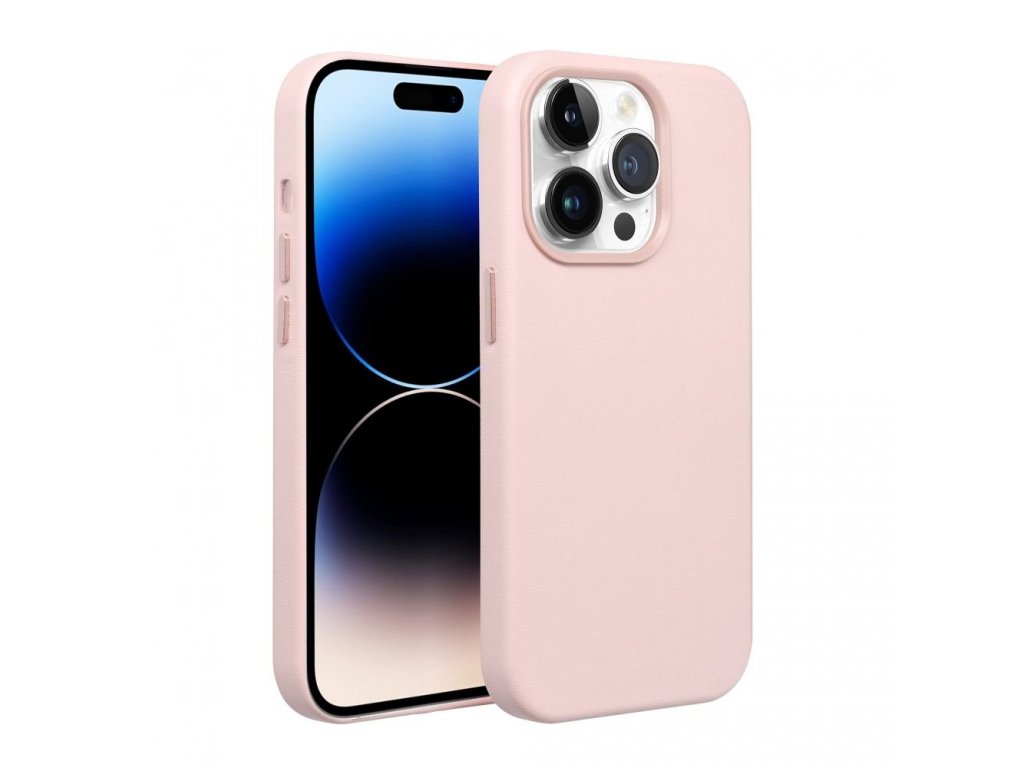 Kožený zadní kryt Mag pro IPHONE 14 písečně růžový