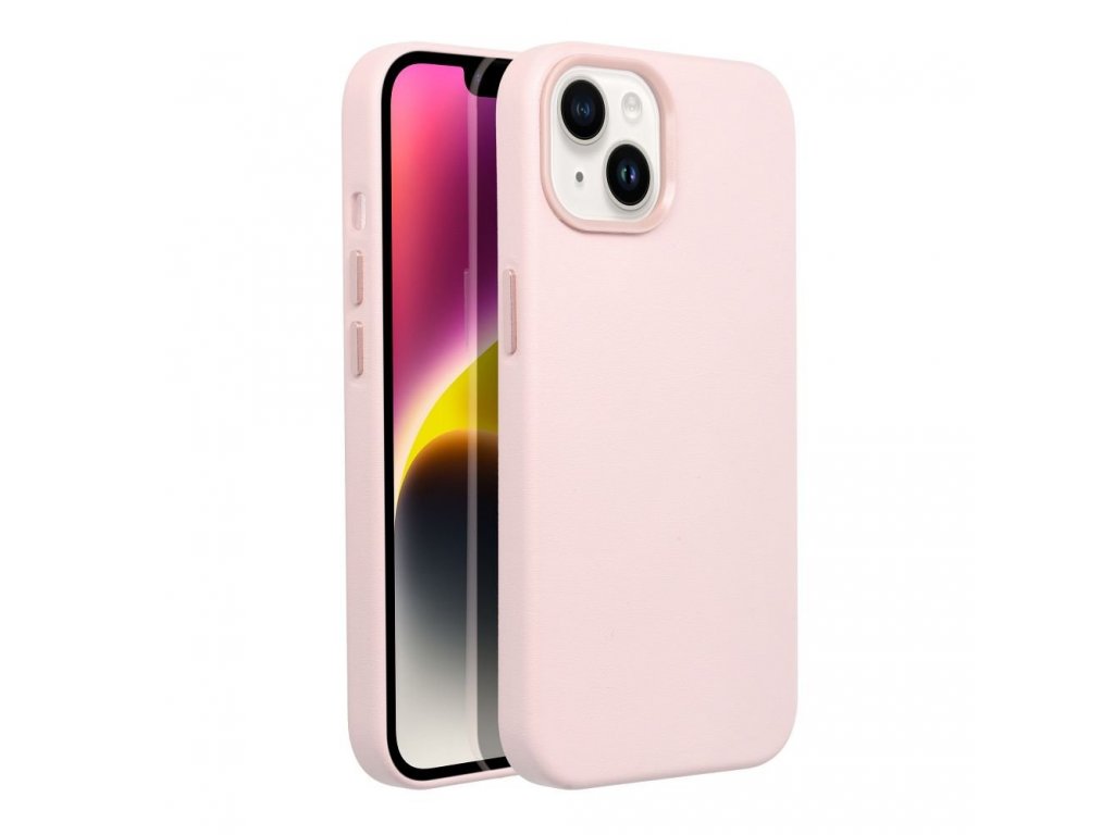 Kožený zadní kryt Mag pro IPHONE 14 písečně růžový