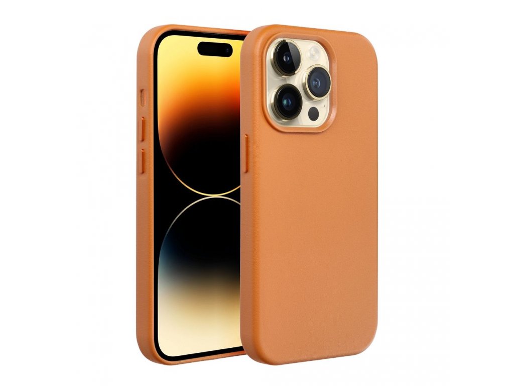 Kožený kryt Mag pro IPHONE 15 - oranžový