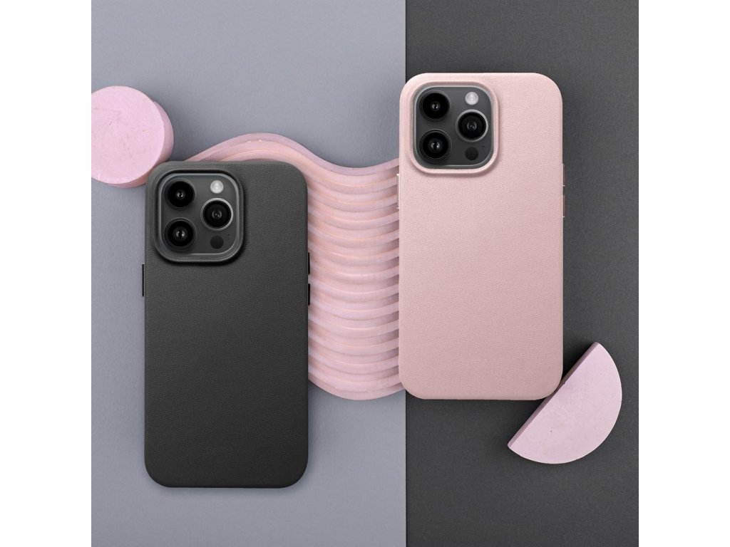 Kožený kryt Mag pro IPHONE 15 - světle růžový