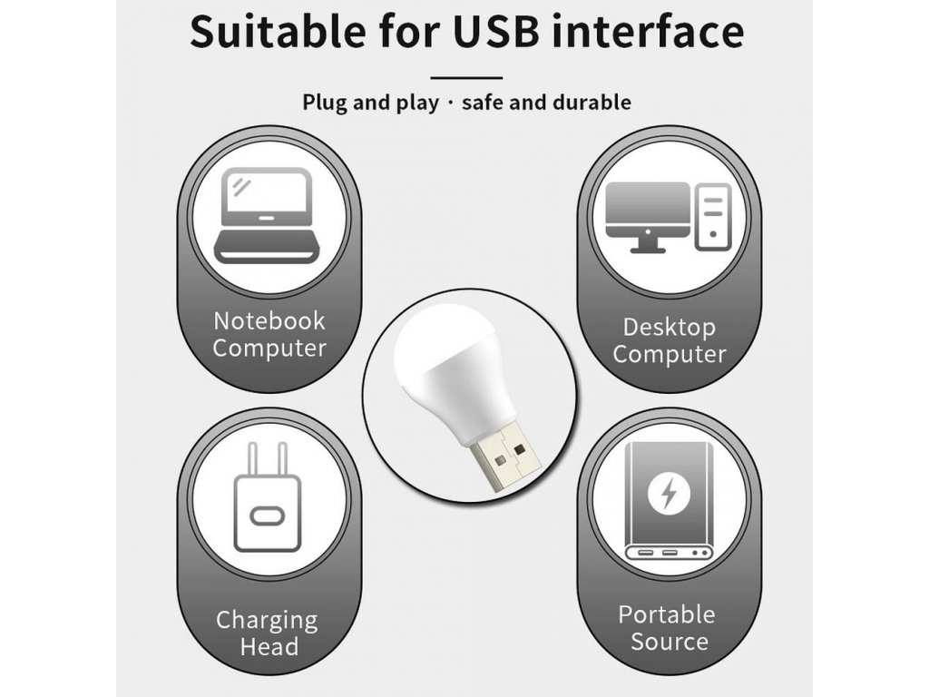 LED žárovka do USB bílé světlo 1W 6500K