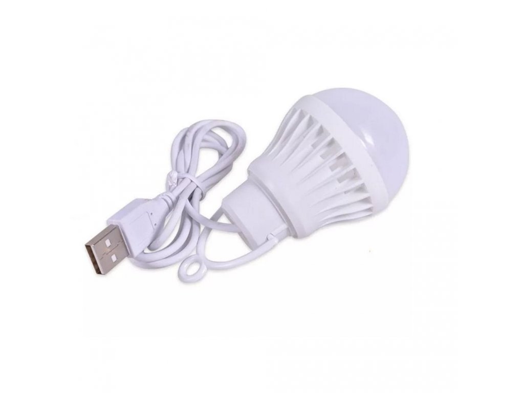 LED žárovka do USB bílé světlo 3W kabel dlouhý 1m 200lm