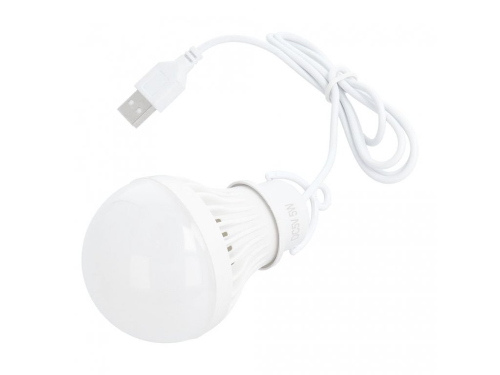 LED žárovka do USB bílé světlo 5W kabel dlouhý 1m 350lm