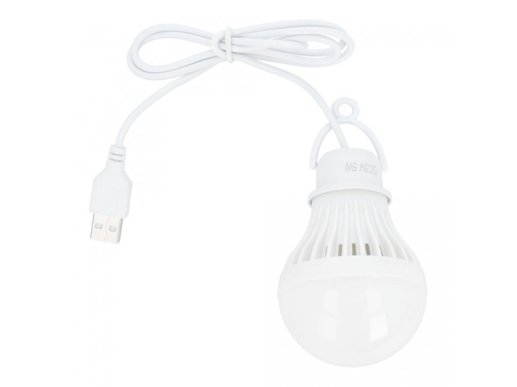 LED žárovka do USB bílé světlo 5W kabel dlouhý 1m 350lm