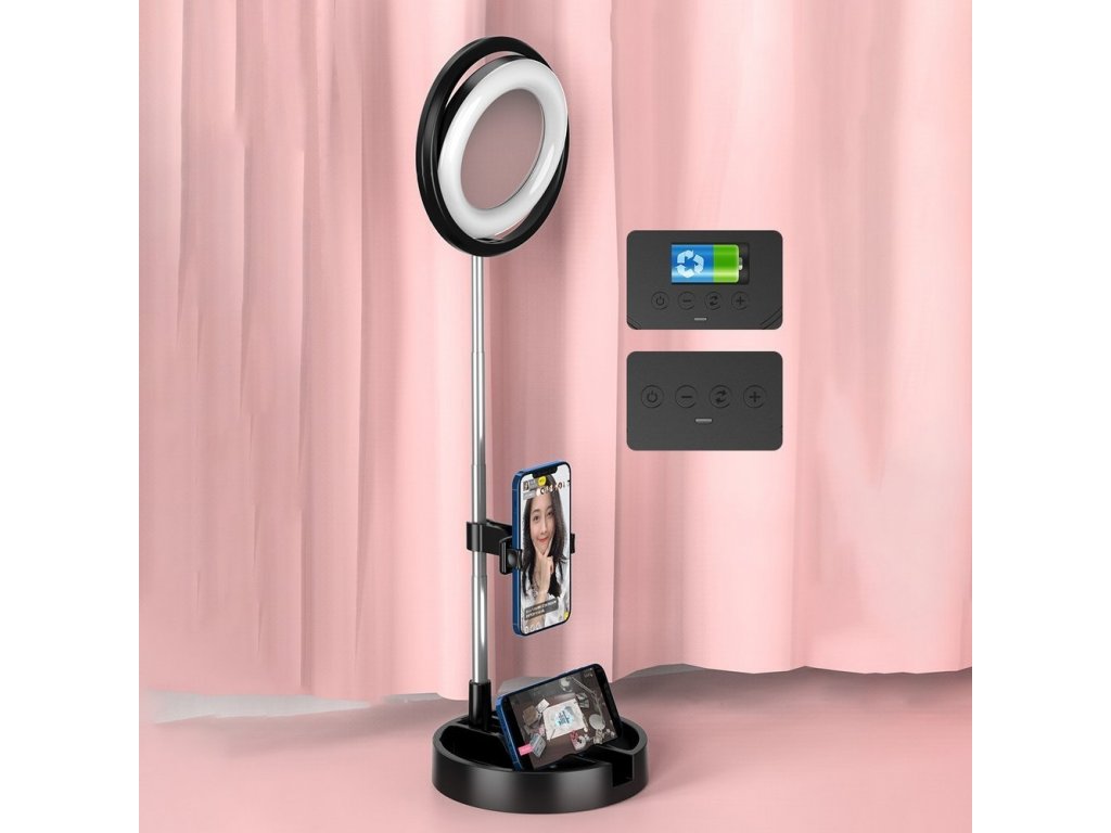 LED kruhová lampa se stativem pro nahrávání živého vysílání videí YouTube TikTok Instagram držák telefonu pro selfie kroužkovou lampu bílá (1TMJ bílá)