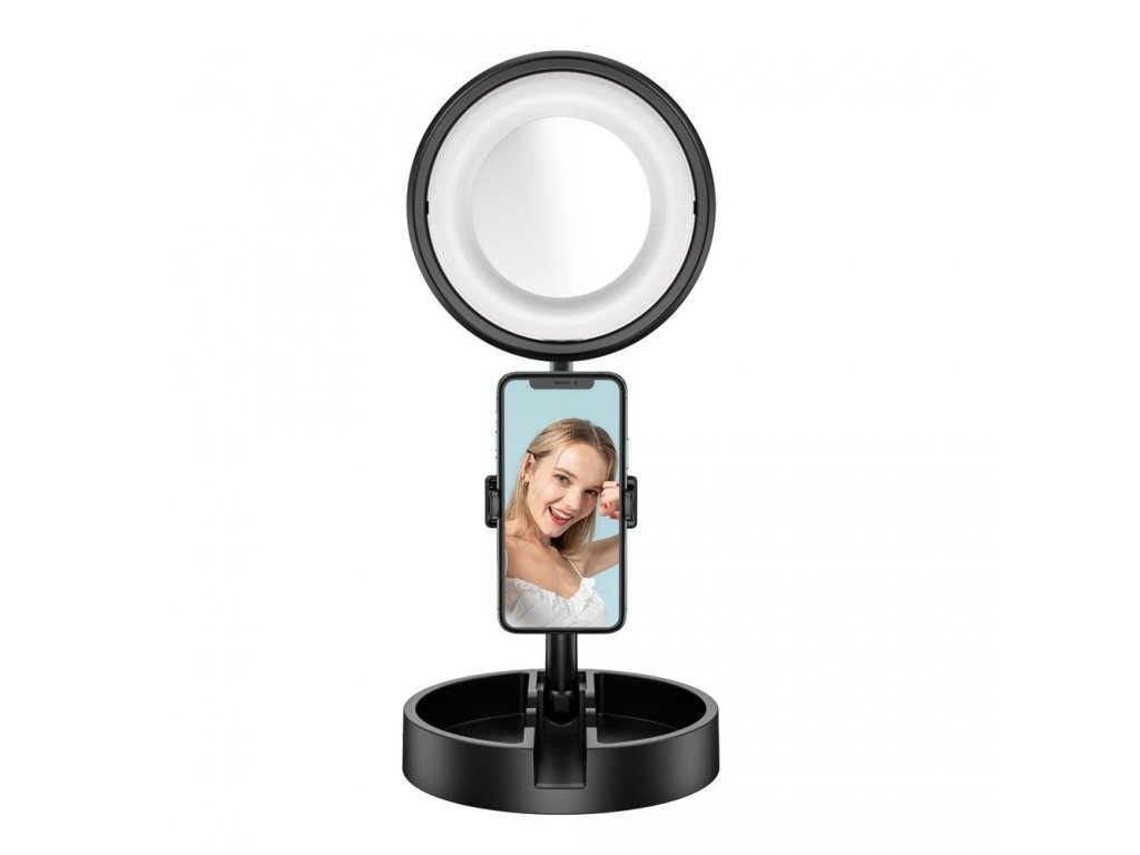 LED kruhová lampa se stativem pro nahrávání živého vysílání videí YouTube TikTok Instagram držák telefonu pro selfie kroužkovou lampu růžová (1TMJ růžová)