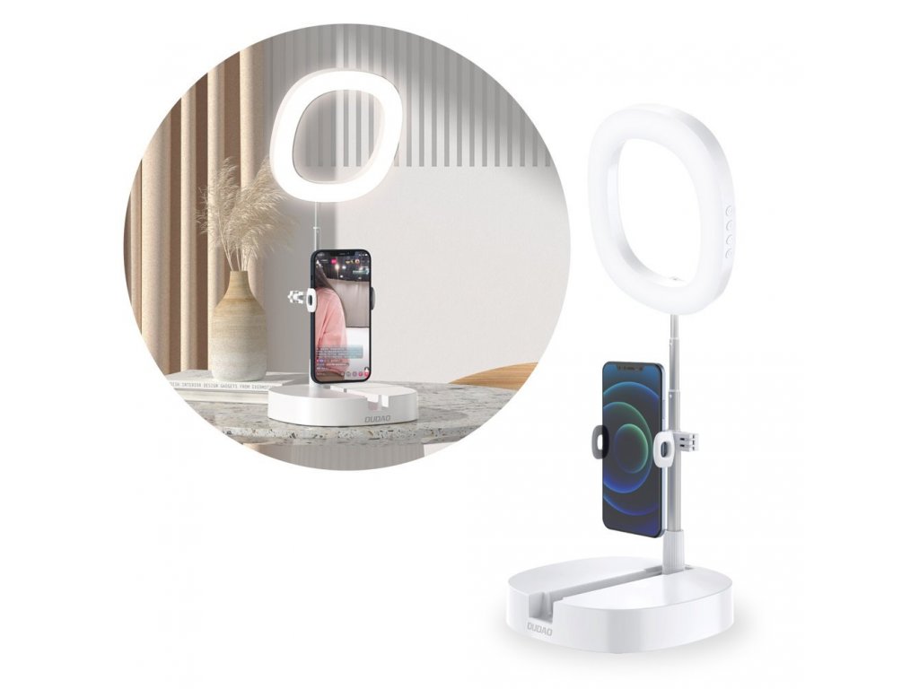 LED kruhové světlo s držákem pro telefon pro nahrávání živého vysílání YouTube TikTok Instagram videa bílé (F16)
