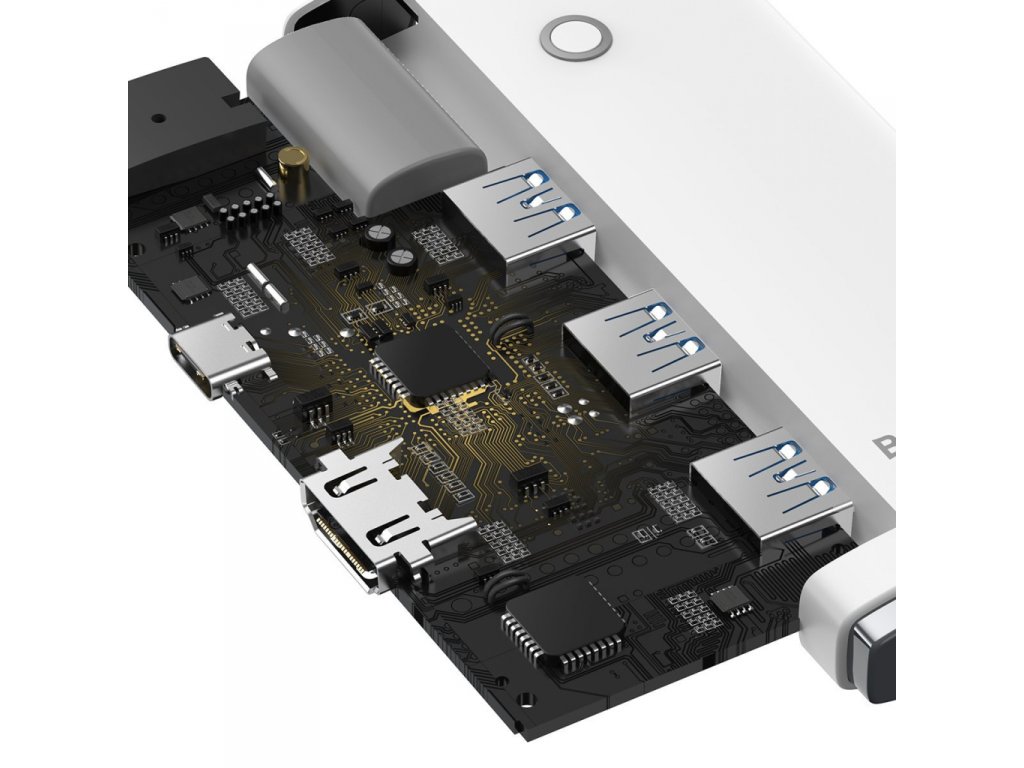 Lite Series adaptér HUB USB Type C - HDMI / 4x USB 3.0 20cm bílý (WKQX040002)