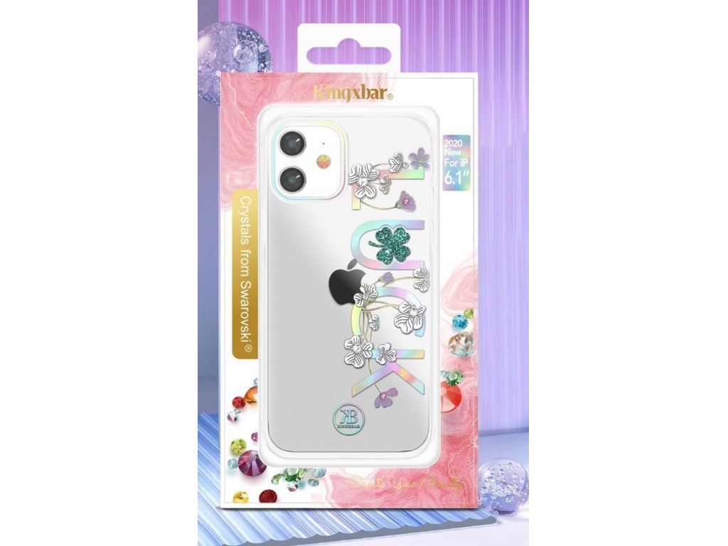 Lucky Series pouzdro zdobené originálními krystalky Swarovski iPhone 12 Mini průsvitné (Clover)