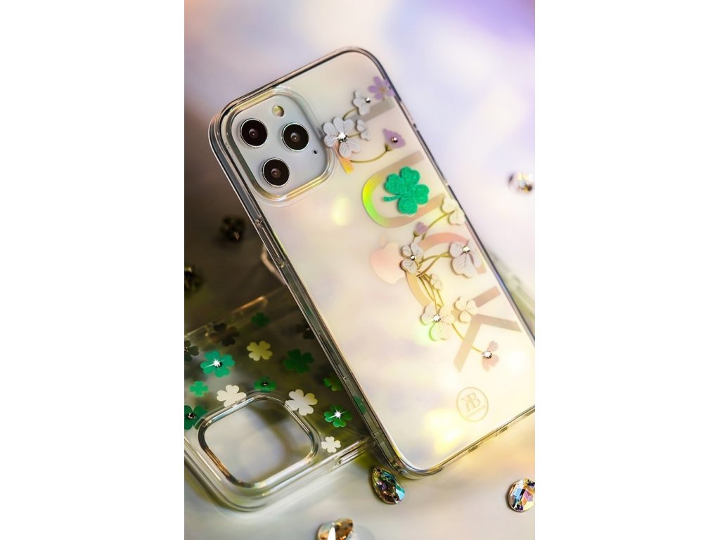 Lucky Series pouzdro zdobené originálními krystalky Swarovski iPhone 12 Mini průsvitné (Clover)