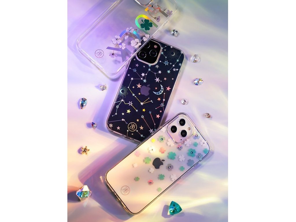 Lucky Series pouzdro zdobené originálními krystalky Swarovski iPhone 12 Mini průsvitné (Clover)