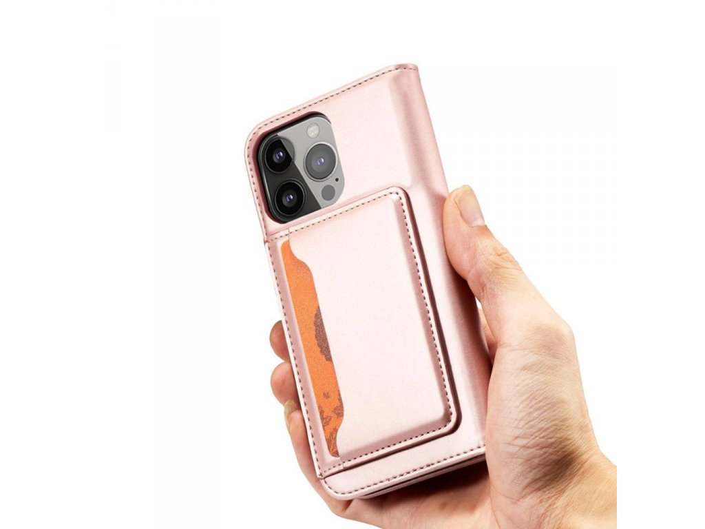 Magnetové pouzdro na karty pro iPhone 13 Pro Max peněženka na karty stojánek růžový