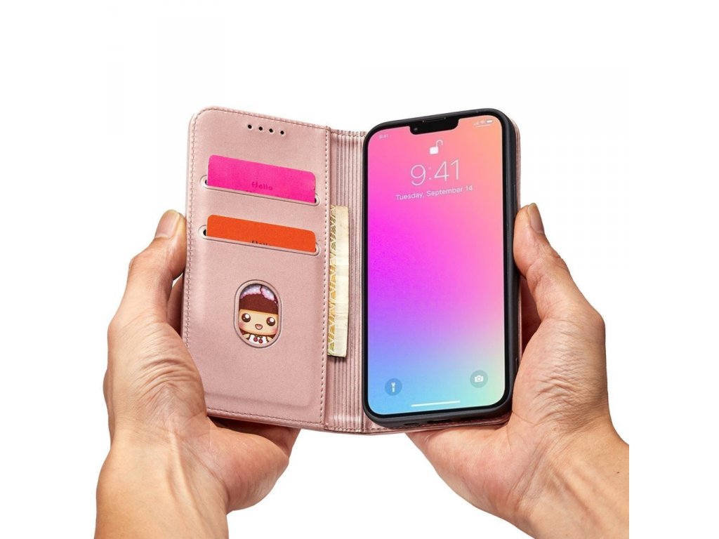 Magnetové pouzdro na karty pro iPhone 13 Pro Max peněženka na karty stojánek růžový