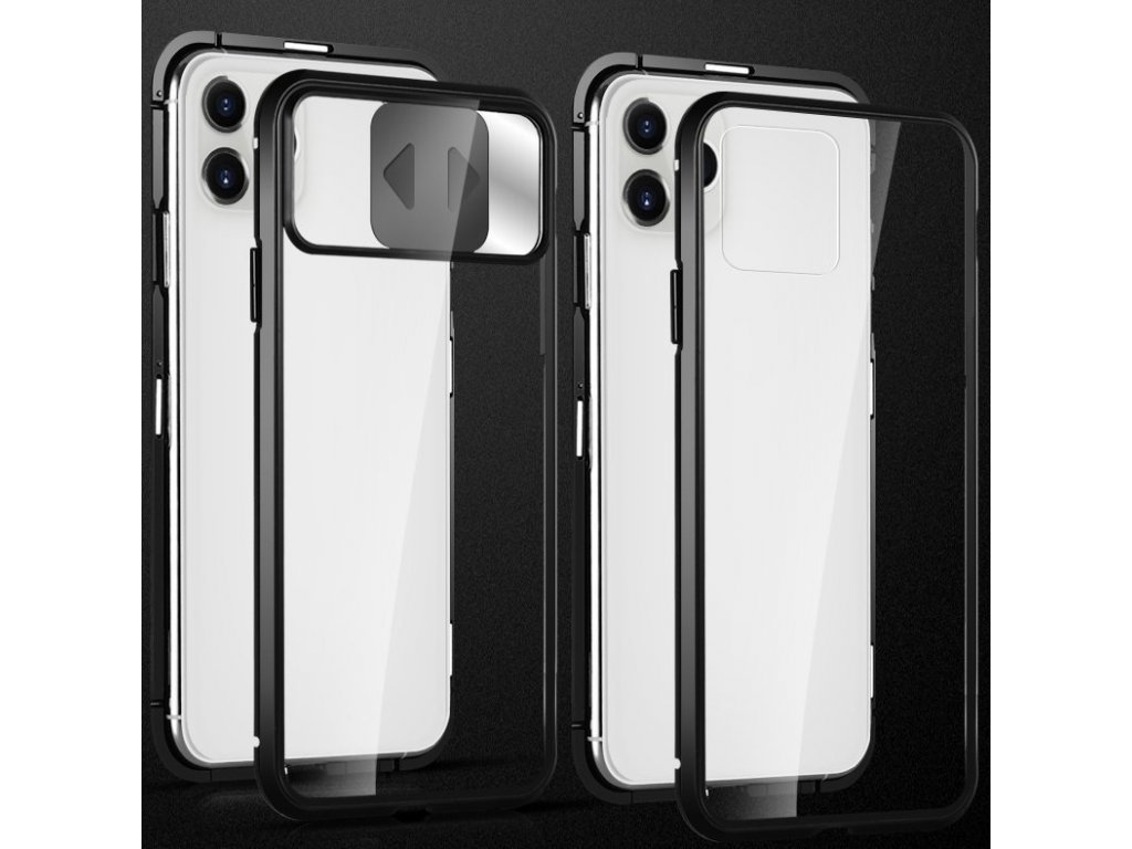 Magnetic Cam Slider Case magnetické pouzdro 360 na celý telefon + sklo na displej + clona na kameru Huawei P40 černé