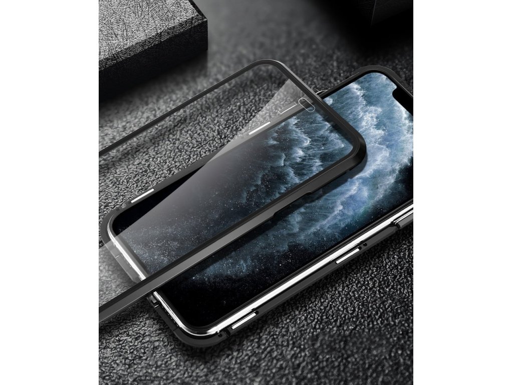 Magnetic Cam Slider Case magnetické pouzdro 360 na celý telefon + sklo na displej + clona na kameru Huawei P40 černé