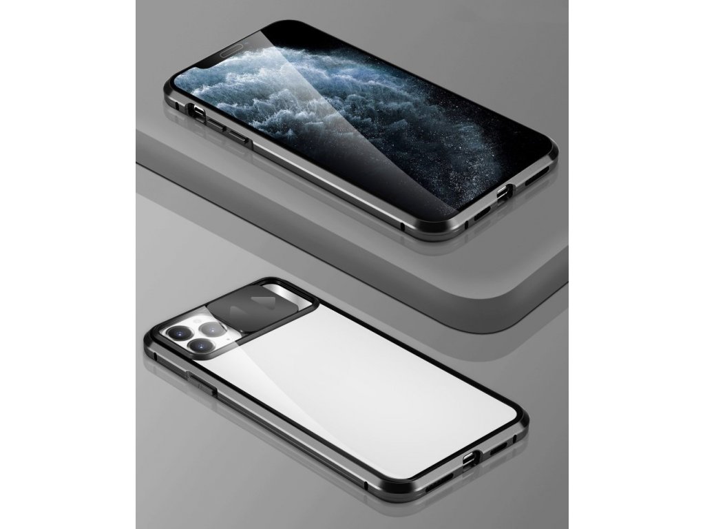 Magnetic Cam Slider Case magnetické pouzdro 360 na celý telefon + sklo na displej + clona na kameru Huawei P40 černé