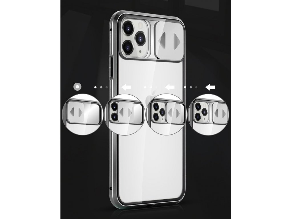 Magnetic Cam Slider Case magnetické pouzdro 360 na celý telefon + sklo na displej + clona naa kameru Huawei P30 Pro černé