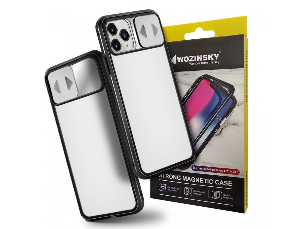 Magnetic Cam Slider Case magnetický 360 celoplošný skleněný kryt kamery telefonu Huawei P40 Lite / Nova 7i / Nova 6 SE černý