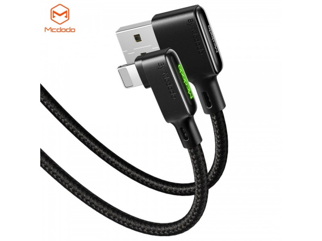 Mcdodo nabíjecí/datový kabel Lightning otočený o 90 stupňů Black Glue Series 1,2 m černá