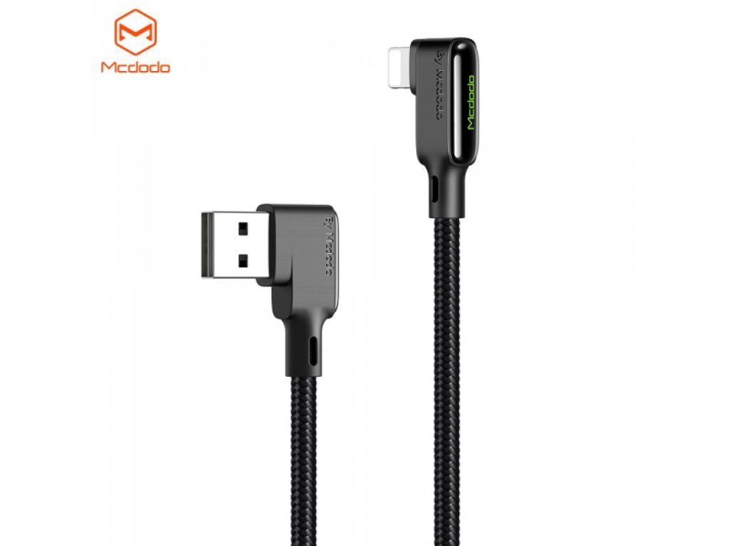 Mcdodo nabíjecí/datový kabel Lightning otočený o 90 stupňů Black Glue Series 1,2 m černá