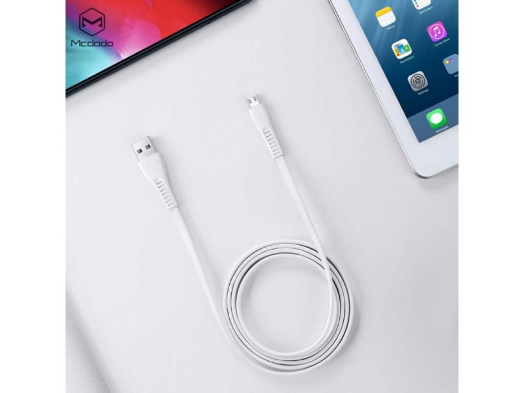 Mcdodo nabíjecí / datový kabel Micro USB s LED indikátorem 1,2m Flying Fish Series, bílá