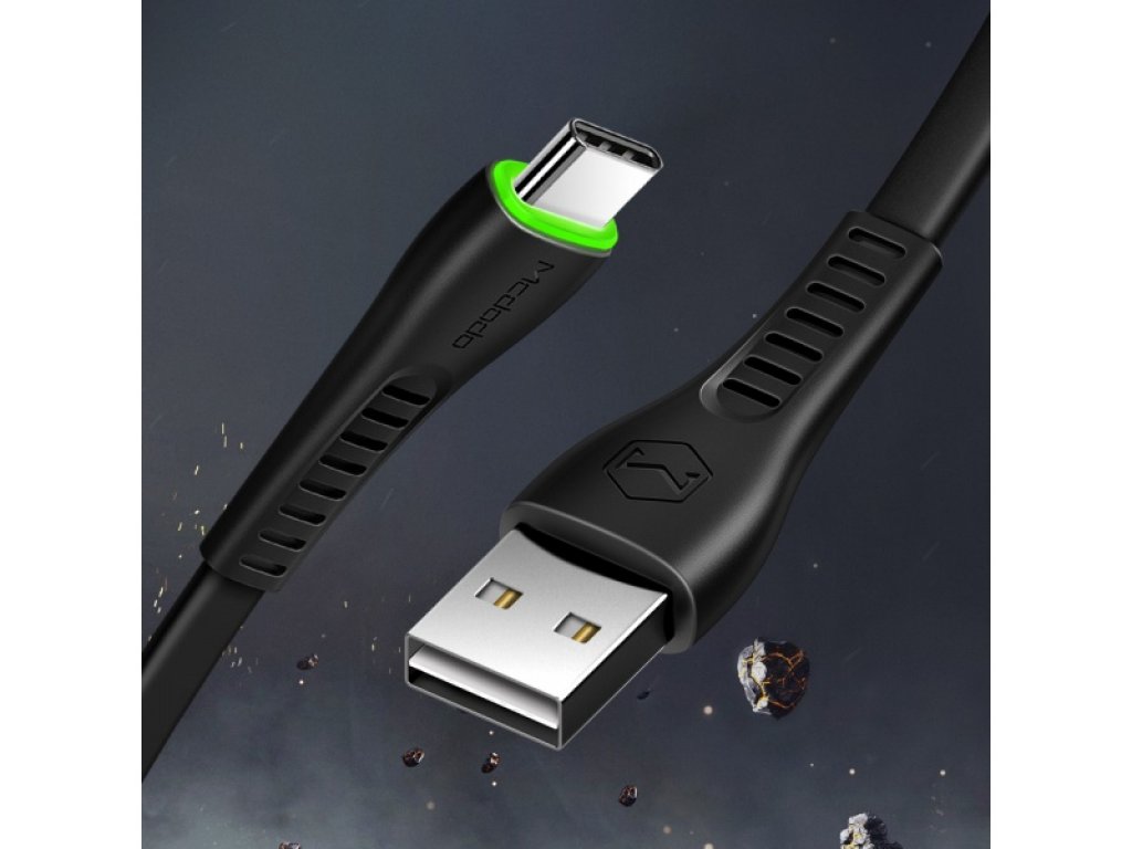 Mcdodo nabíjecí / datový kabel USB-C s LED světlem 1,8 m Flying Fish Series černá