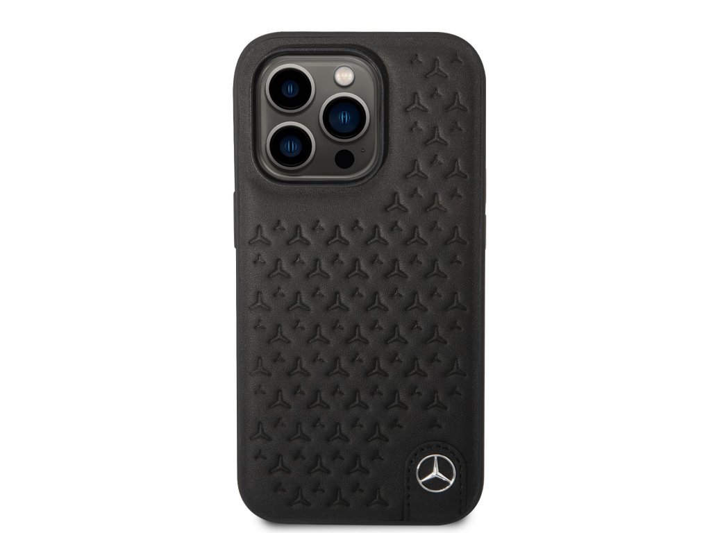 Zadní Kryt Mercedes Genuine Leather Star pro iPhone 14 Pro - černý