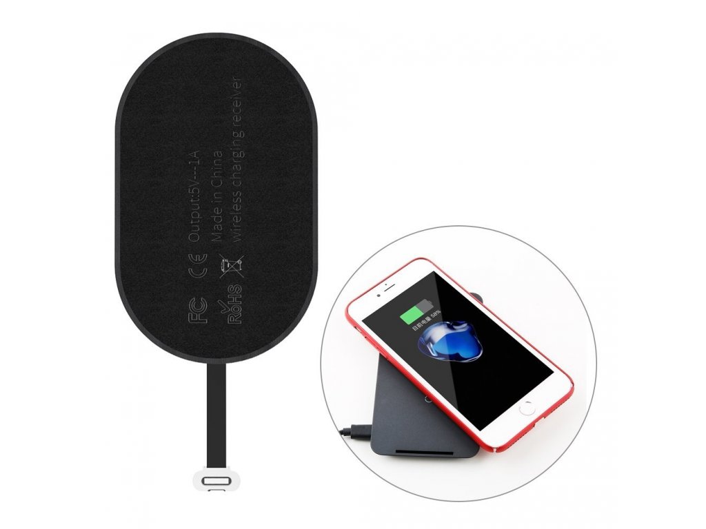 Microfiber Wireless Charging Receiver přijímač QI indukční vložka s konektorem Lightning černá