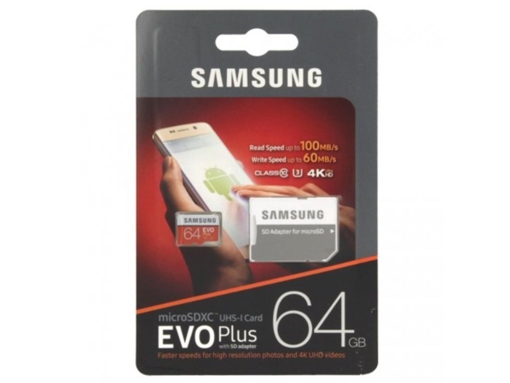 MicroSDXC EVO Plus paměťová karta micro SD 64 GB s adaptérem SD Class 10 MB-MC64GA/EU